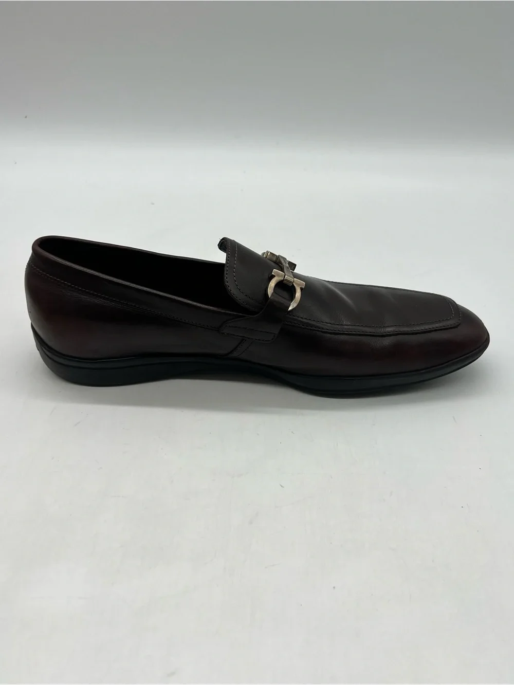 Salvatore Ferragamo Dark Brown Leather Men's Sz 9D Silver Gancini Bit Loafers